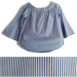 LORD & TAYLOR Bell Sleeve Top Scoop / Off Shoulder Blue & White Stripe Sz XS